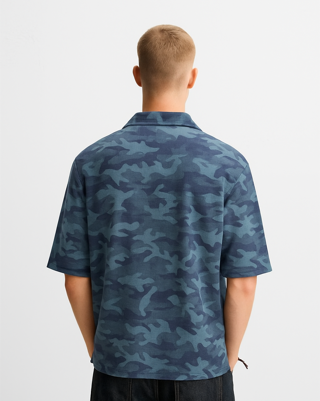 Pack Of 2 Oversized Unproccesed T-Shirt & Blue Camouflage Cuban Shirt
