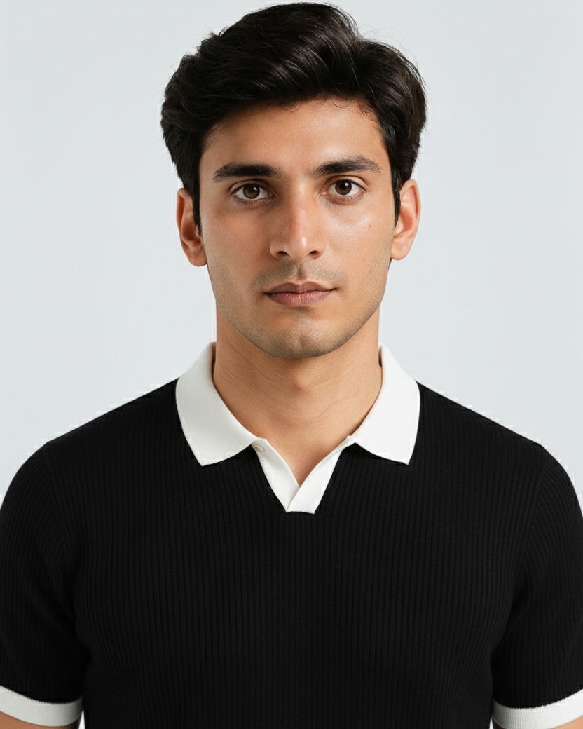 Pack Of 2 Oversized Unprocessed T-Shirt & Black Johnny Collar