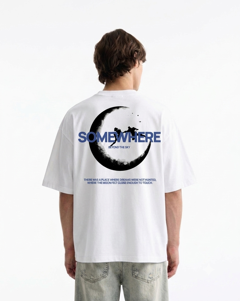 Some Where Oversized Boxy-Fit T-shirt (White)