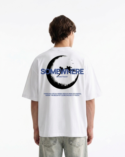Some Where Oversized Boxy-Fit T-shirt (White)