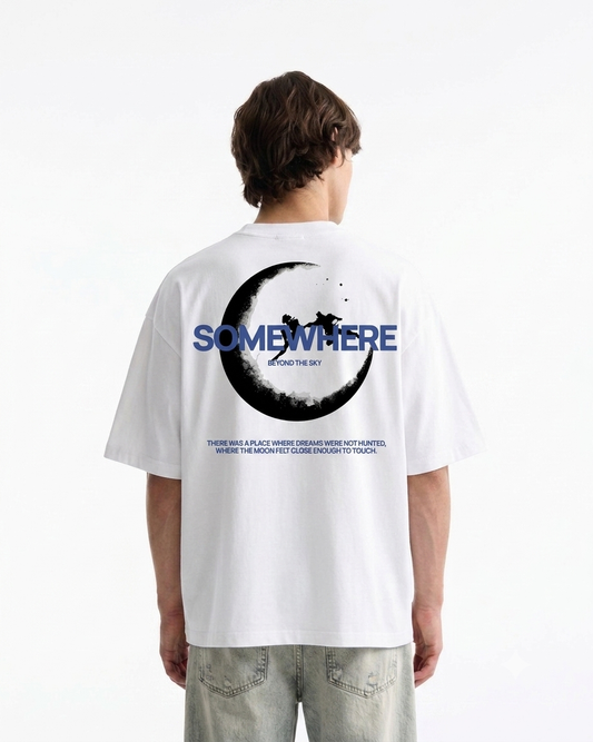 Some Where Oversized Boxy-Fit T-shirt (White)