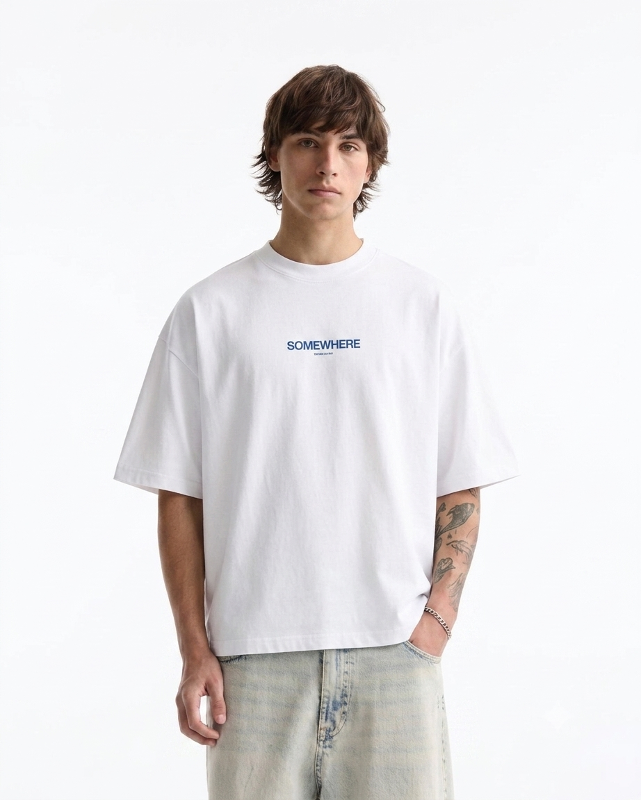 Some Where Oversized Boxy-Fit T-shirt (White)