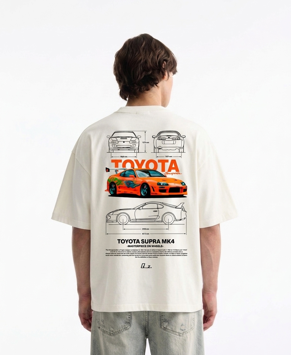 Toyota Supra 1994 Oversized Boxy-Fit T-shirt (White)