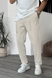 Beige Straight Trouser Pant