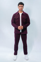 Maroon Suede Jacket + Trouser Set