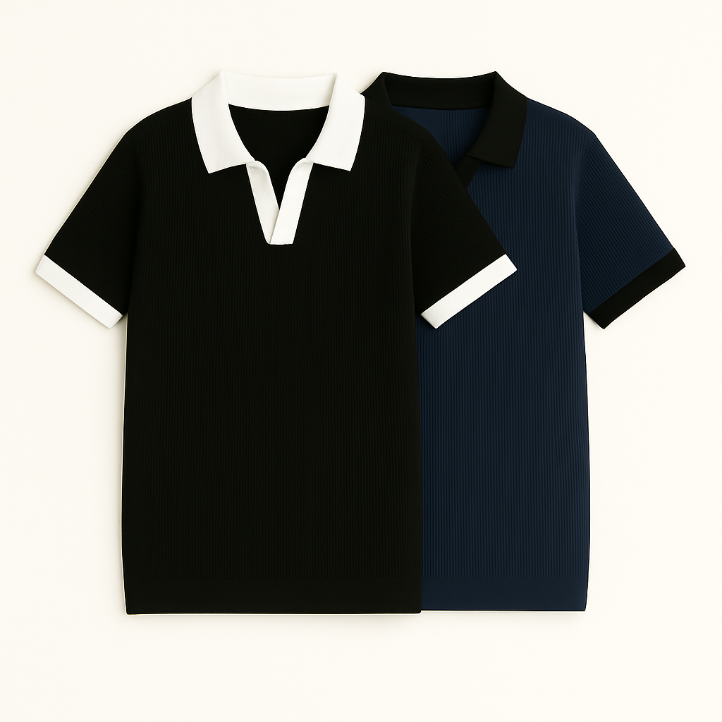 Bundle Pale blue & Black Texture Johnny Collar