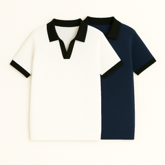 Bundle Pale blue & White Texture Johnny Collar