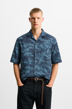 Blue Army Cuban Shirt