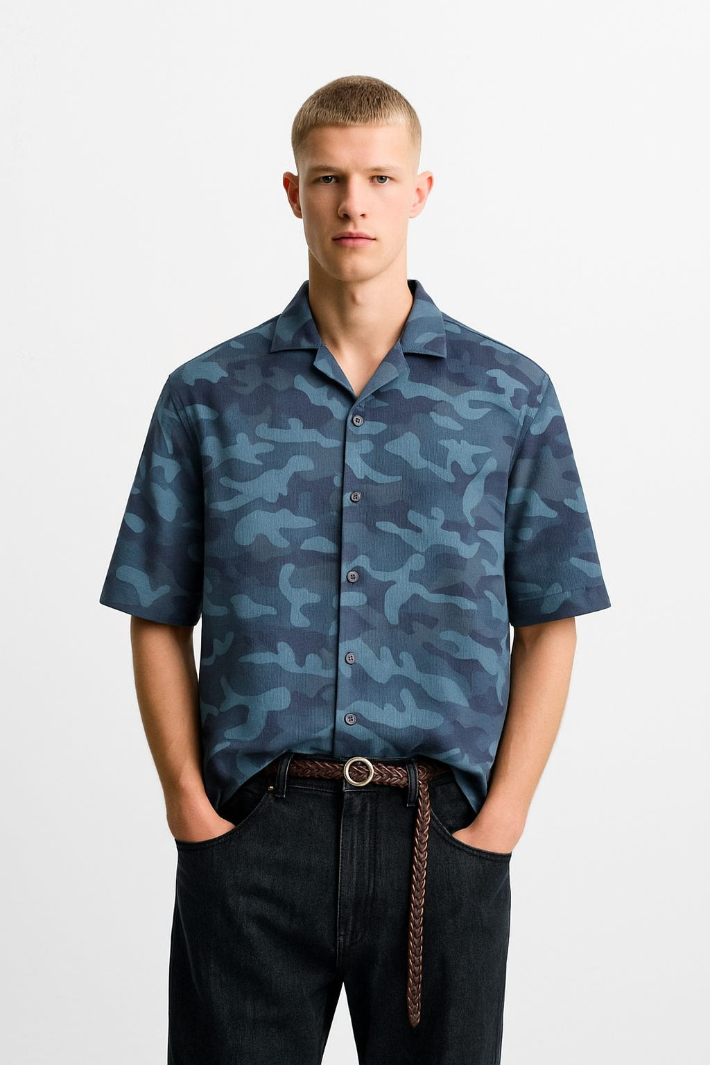 Blue Army Cuban Shirt