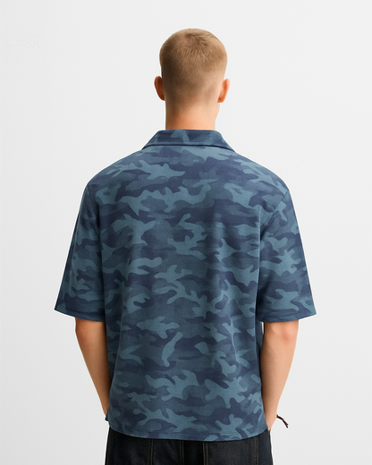 Blue Camouflage  Cuban Shirt