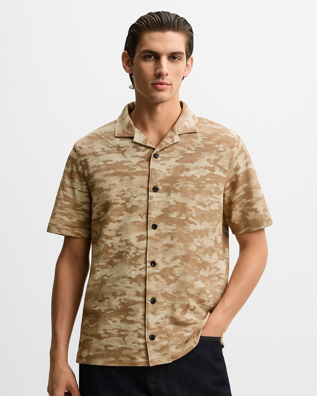 Brown Camouflage   Cuban Shirt