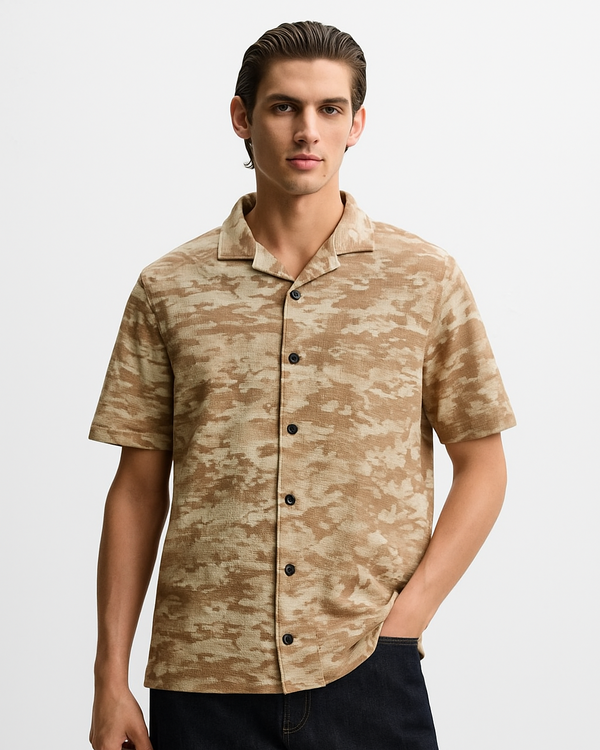 Brown Camouflage   Cuban Shirt