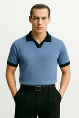 Pale Blue Texture Johny Collar
