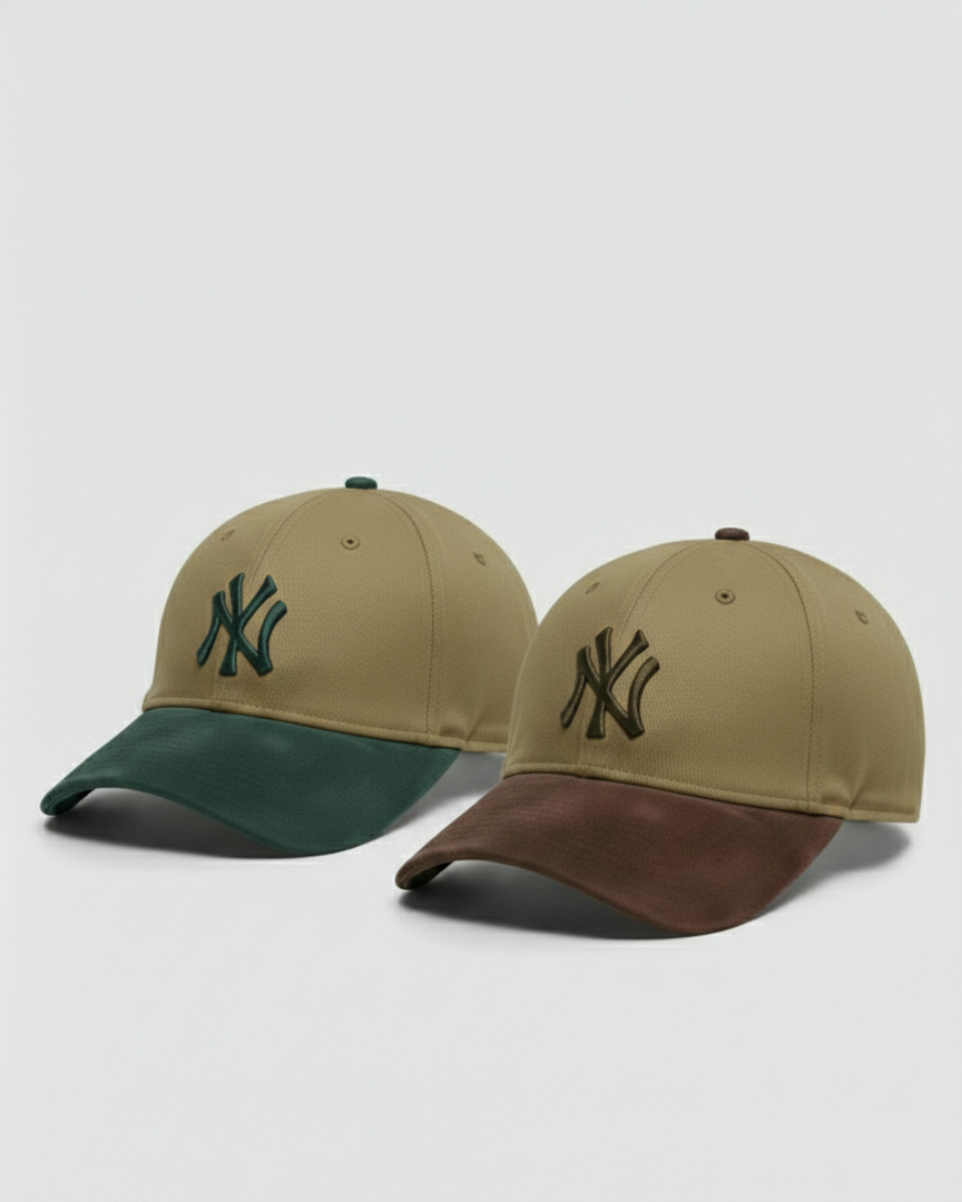 Pack Of 2 NY Brown/Khaki-White & Green/Khaki-White Suede Cap