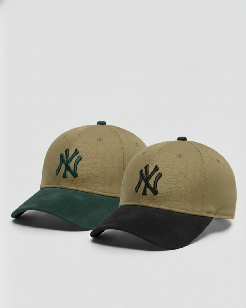 Pack Of 2 NY Black/Khaki-White & Blue/Khaki-White Suede Cap