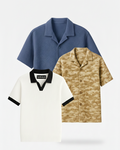 Pack Of 3 (Pale Blue Cuban Shirt, White Johnny Collar & Brown Camouflage)