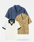 Pack Of 3 (Pale Blue Cuban Shirt, White Johnny Collar & Brown Camouflage)