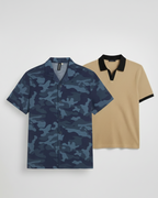 Pair of 2 beige Johnny Collar/Blue Cuban