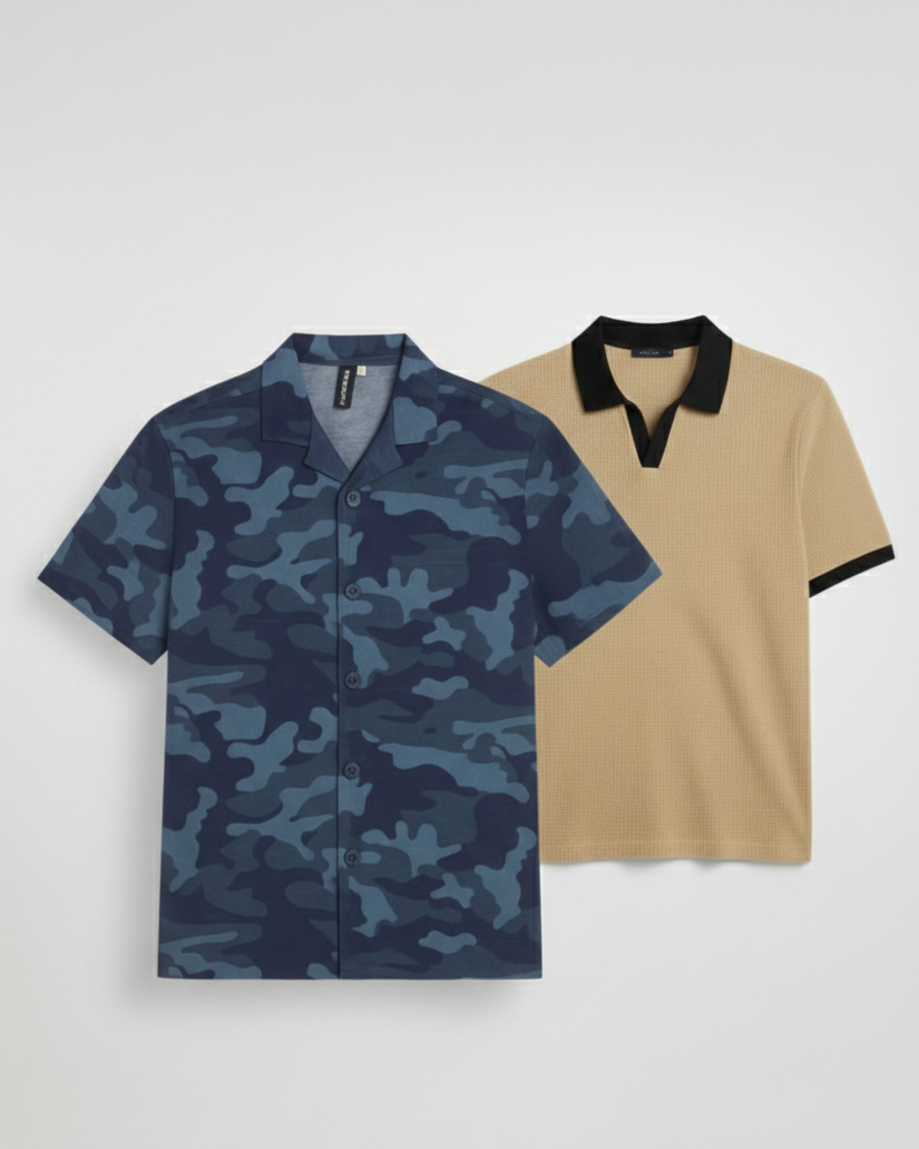 Pair of 2 beige Johnny Collar/Blue Cuban