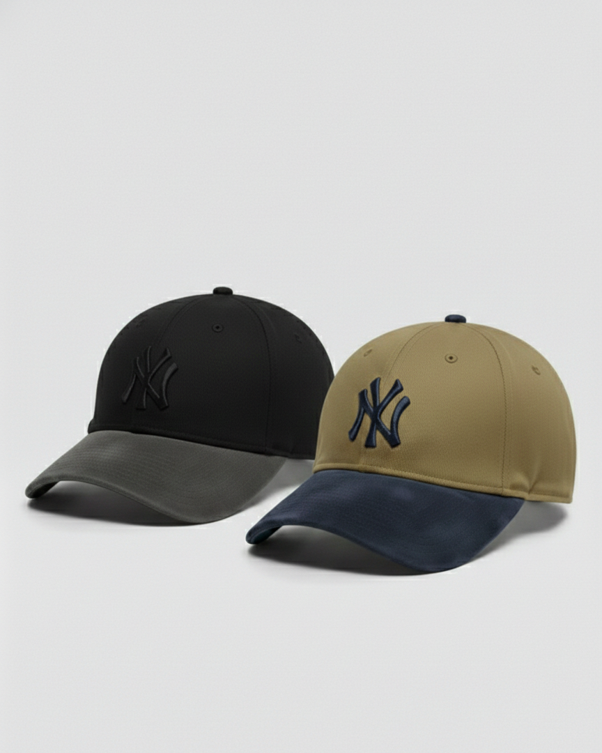 Pack Of 2 NY Grey/Black & Blue/Khaki-White Suede Cap