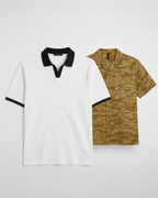 Pair of 2 White Johnny Collar/Brown Camouflage Cuban