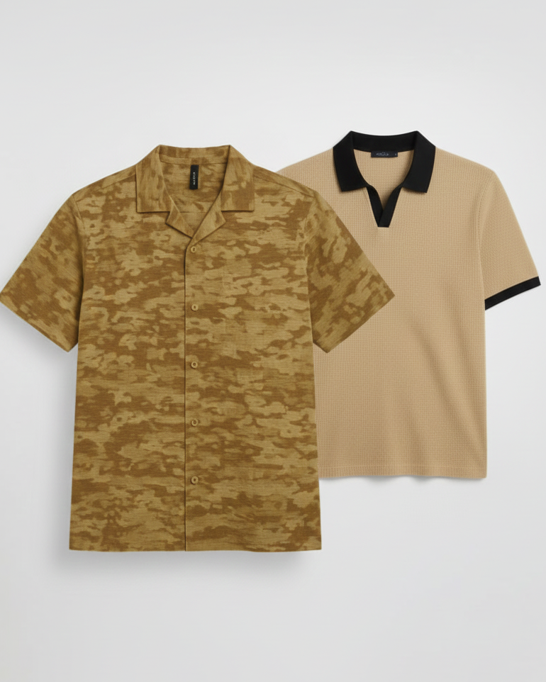 Pair of 2 Beige Johnny Collar/Brown Cuban