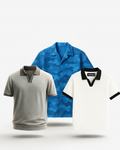 Pack Of 3 (Heather Grey Johnny Collar, White Johnny Collar & Blue Camouflage)