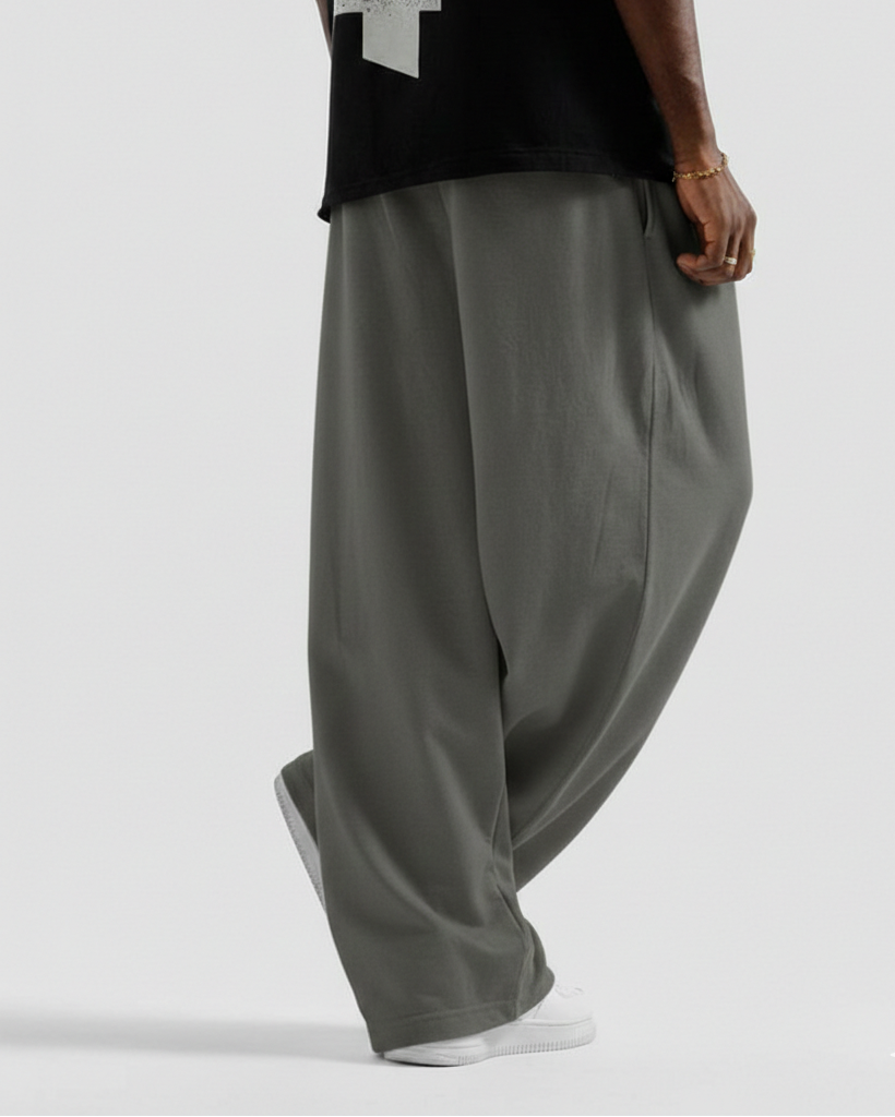 Charcoal Grey Straight Baggy Trouser