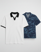 Pair of 2 white Johnny Collar/Blue Cuban