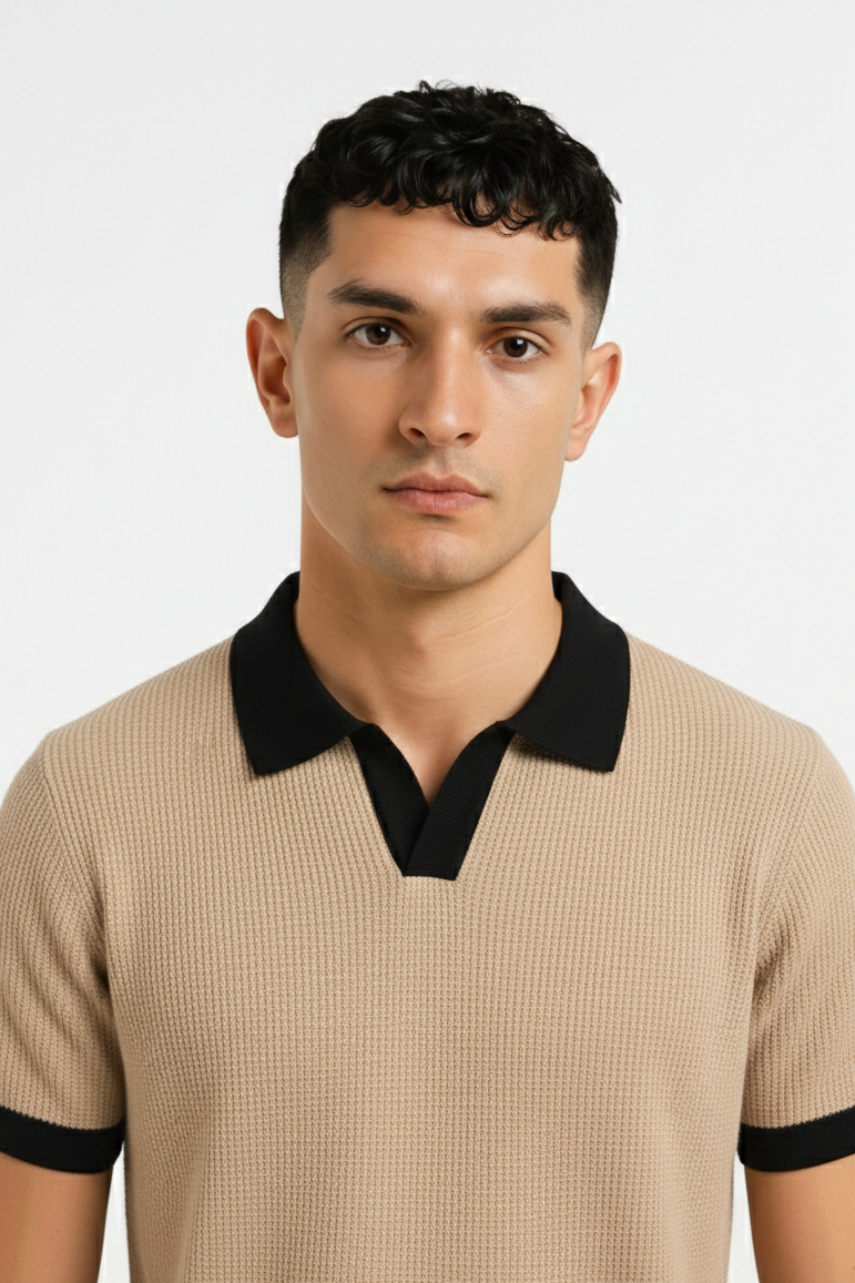 Pair of 2 beige Johnny Collar/Blue Camouflage Cuban