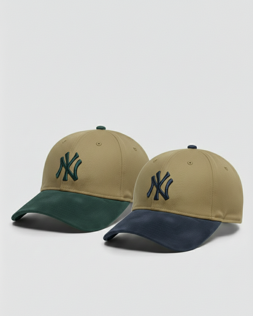 Pack Of 2 NY Brown/Khaki-White & Blue/Khaki-White Suede Cap