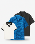 Pack Of 3 (Charcoal Cuban Shirt, White Johnny Collar & Blue Camouflage)