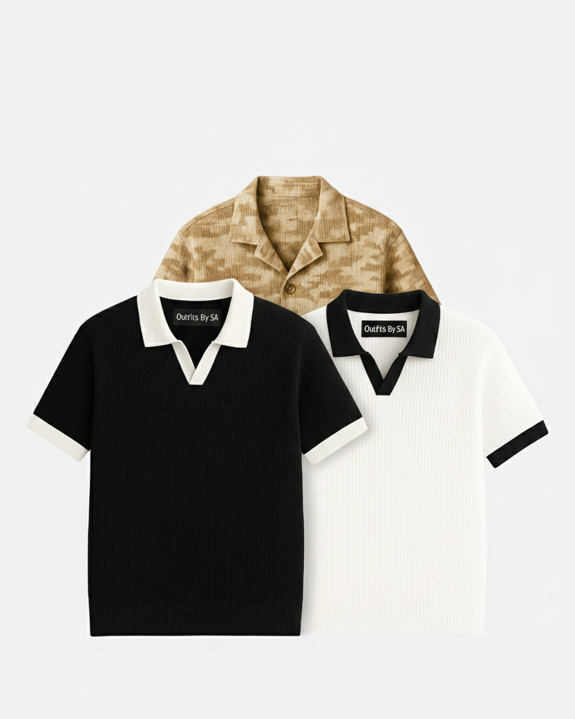 Buy 2 Get 1 Free (Black Johnny Collar, White Johnny Collar & Brown Camouflage)