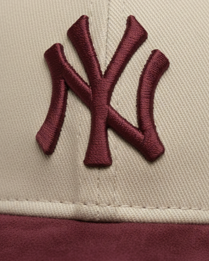 NY Maroon/Khaki-White Suede Cap