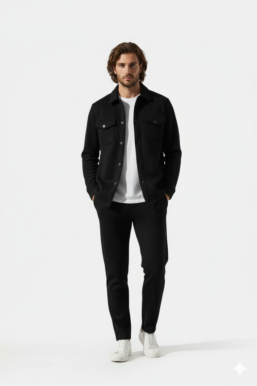 Black Suede Jacket + Trouser Set