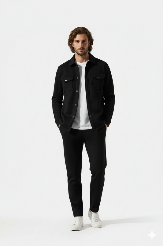 Black Suede Jacket + Trouser Set