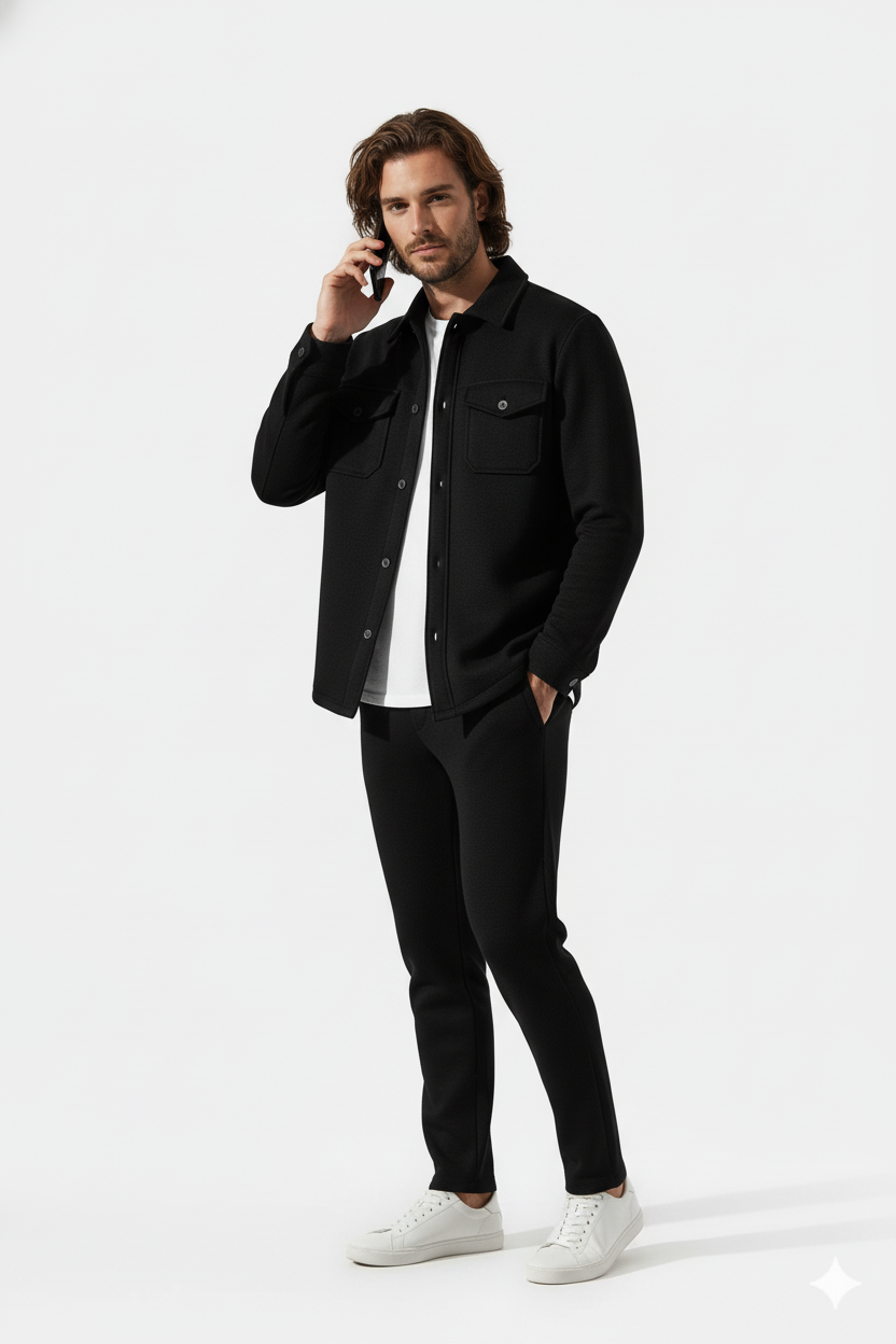 Black Suede Jacket + Trouser Set