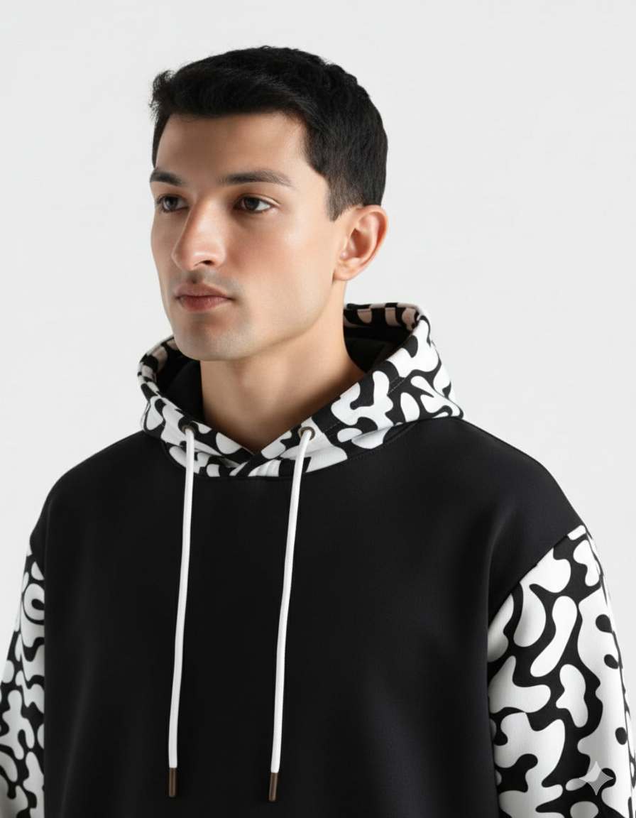 Black Pattern Hoodie Tracksuit