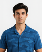 Blue Camouflage  Cuban Shirt