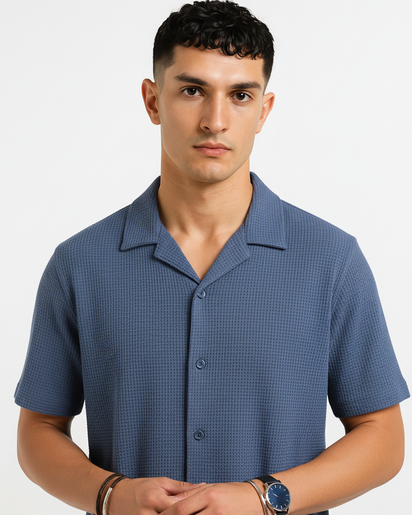 Buy 2 Get 1 Free (Pale Blue Cuban Shirt, White Johnny Collar & Brown Camouflage)