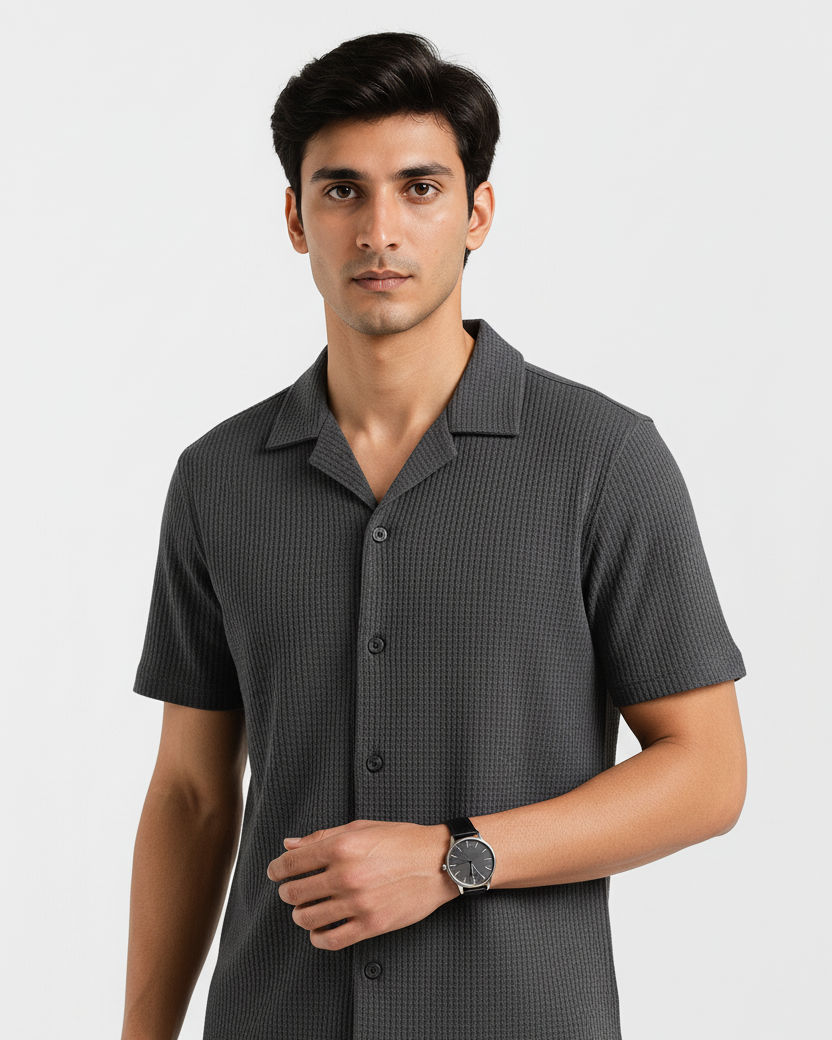 Buy 2 Get 1 Free (Charcoal Cuban Shirt, White Johnny Collar & Brown Camouflage)