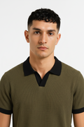 Knitted Olive Green Johnny Collar