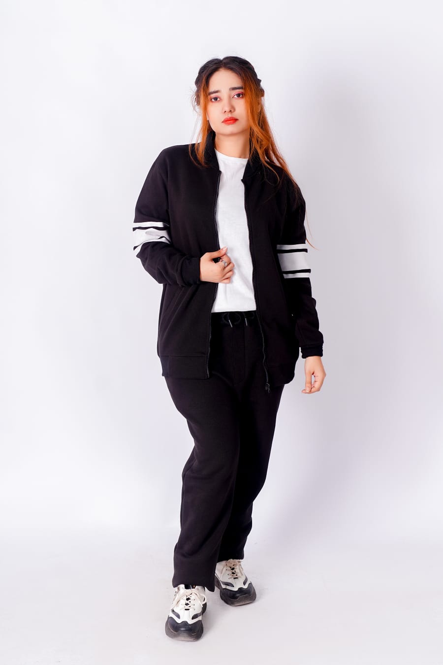 Black Zipper Jacket + Trouser Set