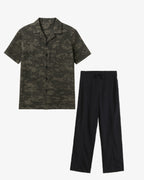 Black Print Texture Cuban Shirt + Trouser Set