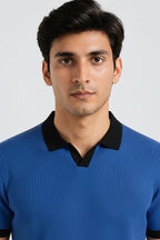 Knitted Royal Blue Green Johnny Collar