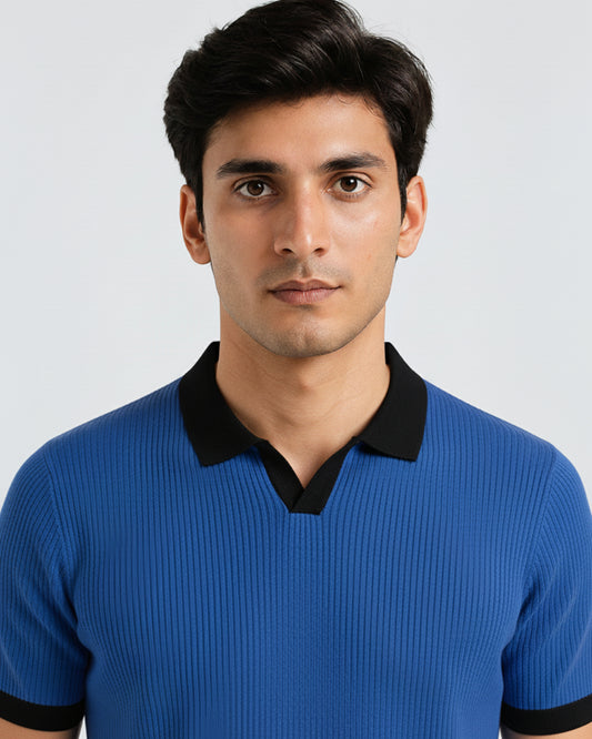 Knitted Royal Blue Green Johnny Collar