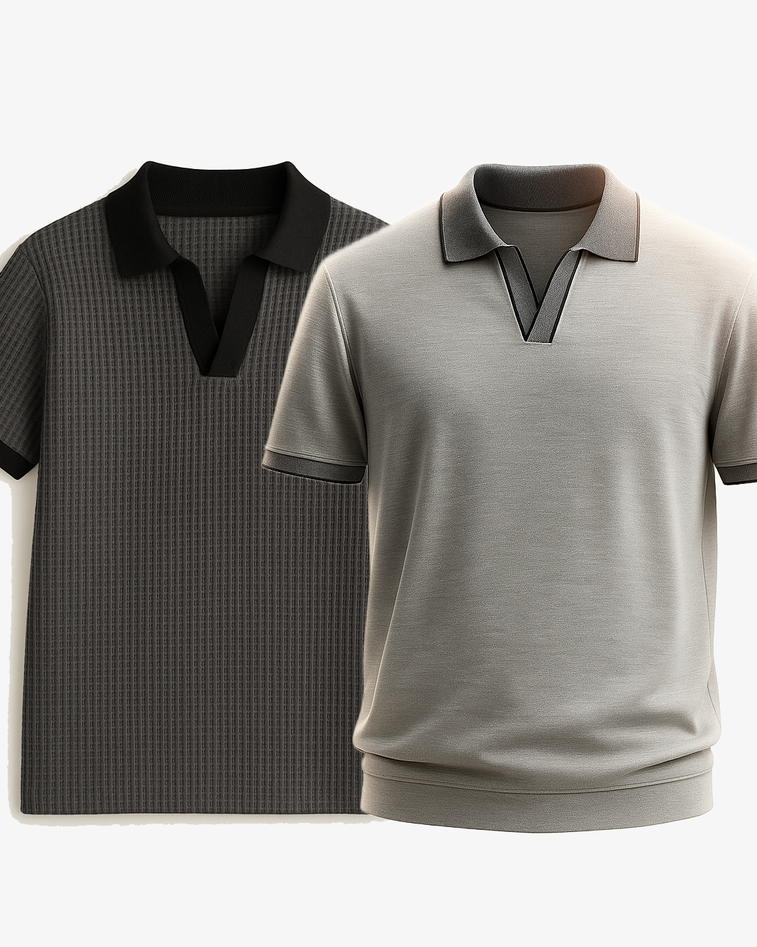 Pack Of 2  Heather Grey Johnny Collar & Charcoal Grey Johnny Collar