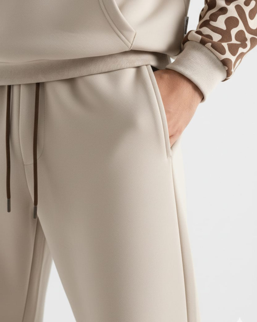 Beige Pattern Hoodie Tracksuit