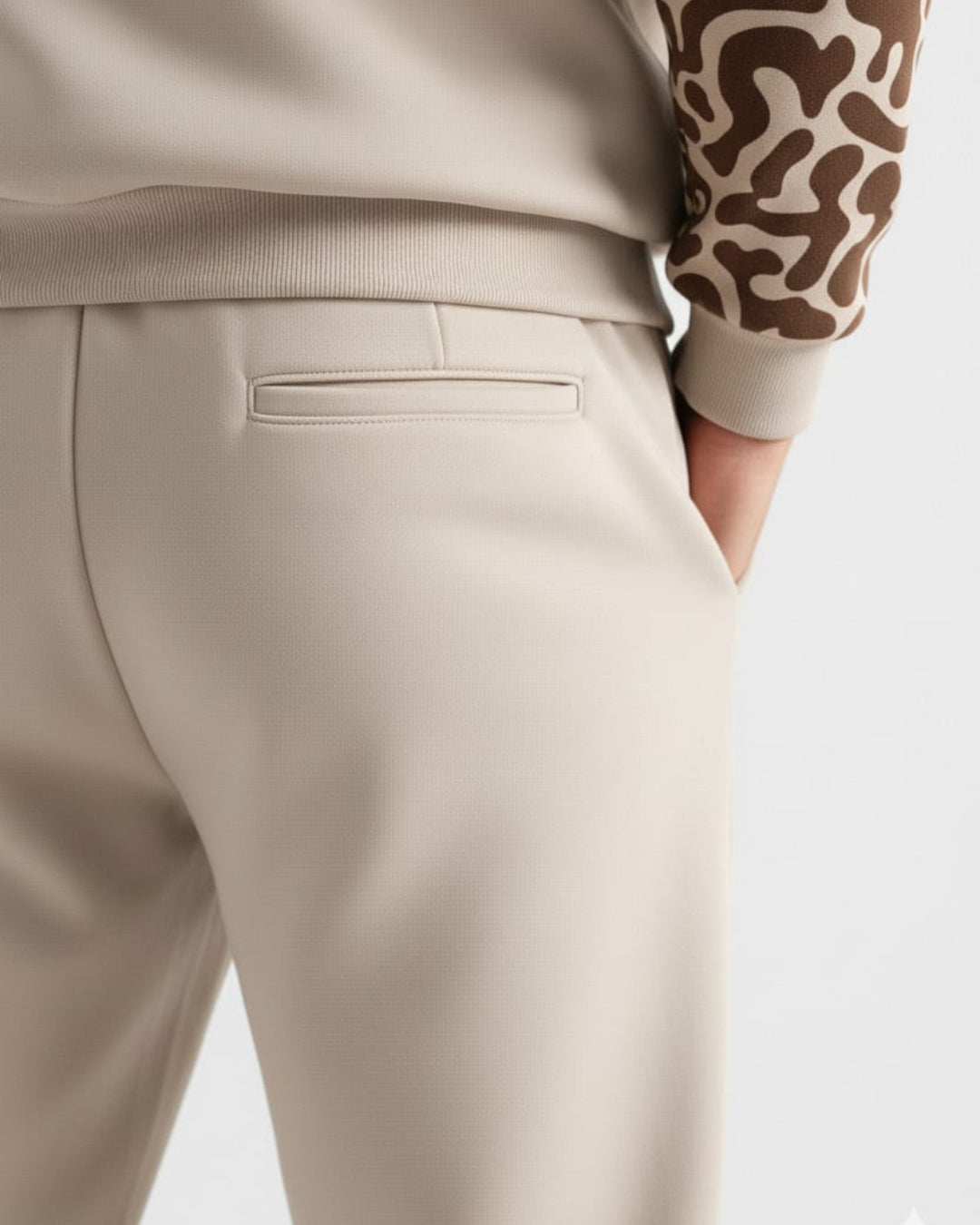 Beige Pattern Hoodie Tracksuit