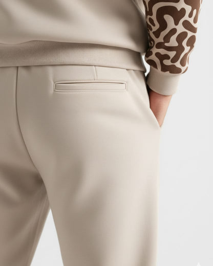 Beige Pattern Hoodie Tracksuit